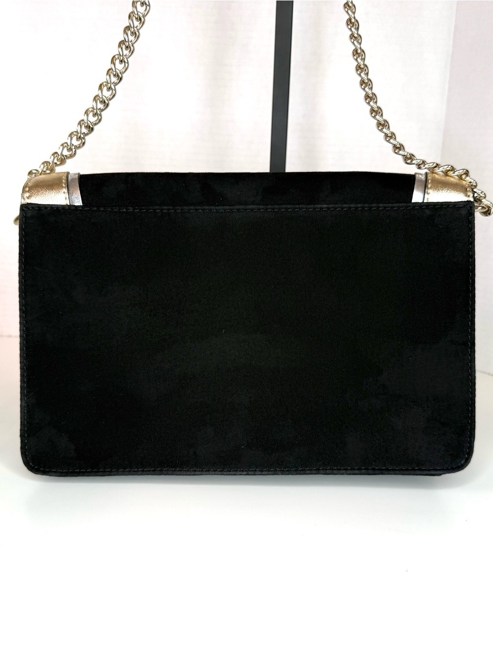 Express Women's Crossbody Mixed Media Black Velvet & Metallic Gold/Silver Bag - Picture 6 of 14